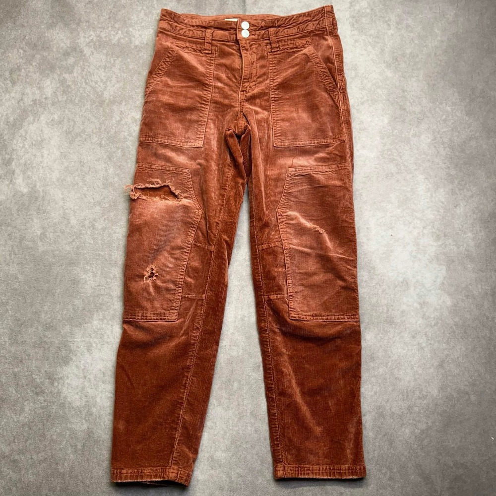 Pilcro Anthropologie The Wanderer 25 Distressed Corduroy Pants Rust Double Knee